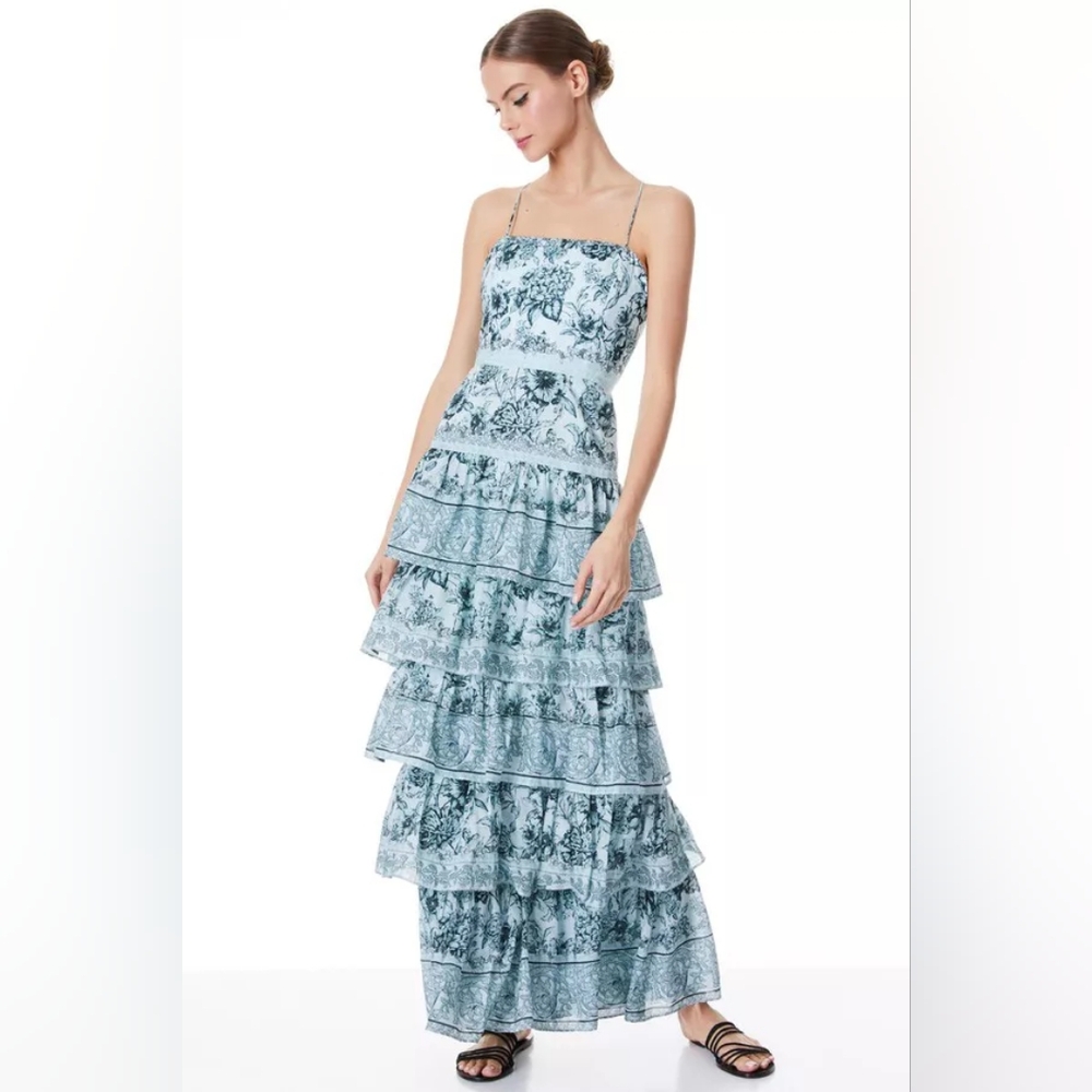 Alice + Olivia Blue and Black Ruffled Tiered Sundress